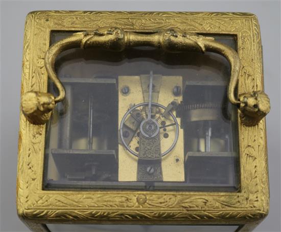 A 19th century French gilt brass alarum carriage clock, H.5.5in.